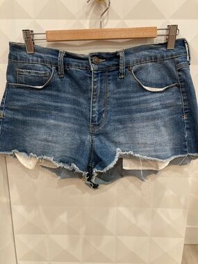 Casual Frayed Hem Blue Denim Shorts